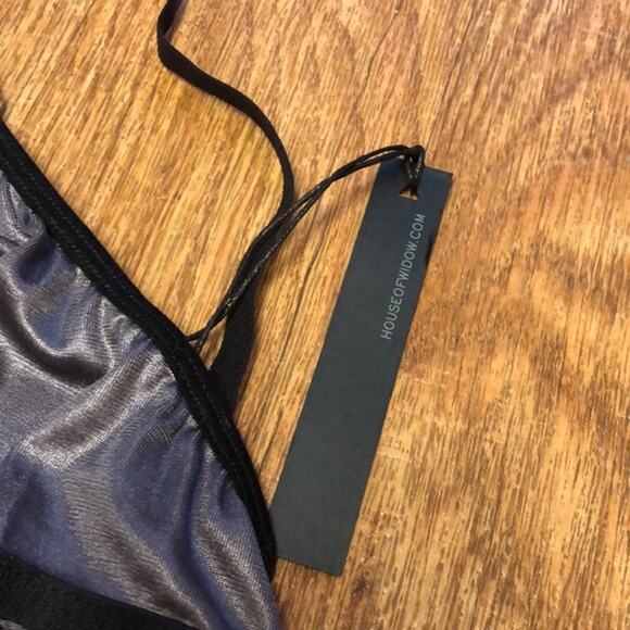 Dolls Kill x Widow Black and Gray Slinky Spandex Triangle Bra Size Large - Picture 5 of 7